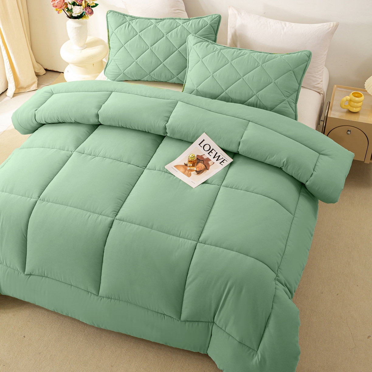 91家纺网 家纺一手货源 找家纺 憨豆家纺 2026新款磨毛四季被春秋被丝棉加厚冬被学生宿舍被子酒店宾馆跨境被芯 轻盈绿