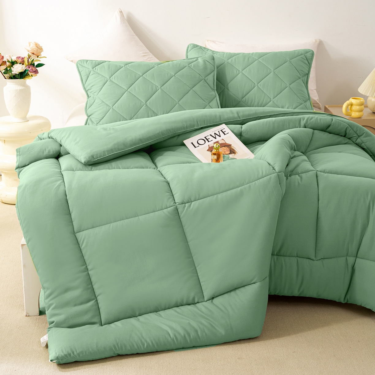 91家纺网 家纺一手货源 找家纺 憨豆家纺 2026新款磨毛四季被春秋被丝棉加厚冬被学生宿舍被子酒店宾馆跨境被芯 轻盈绿