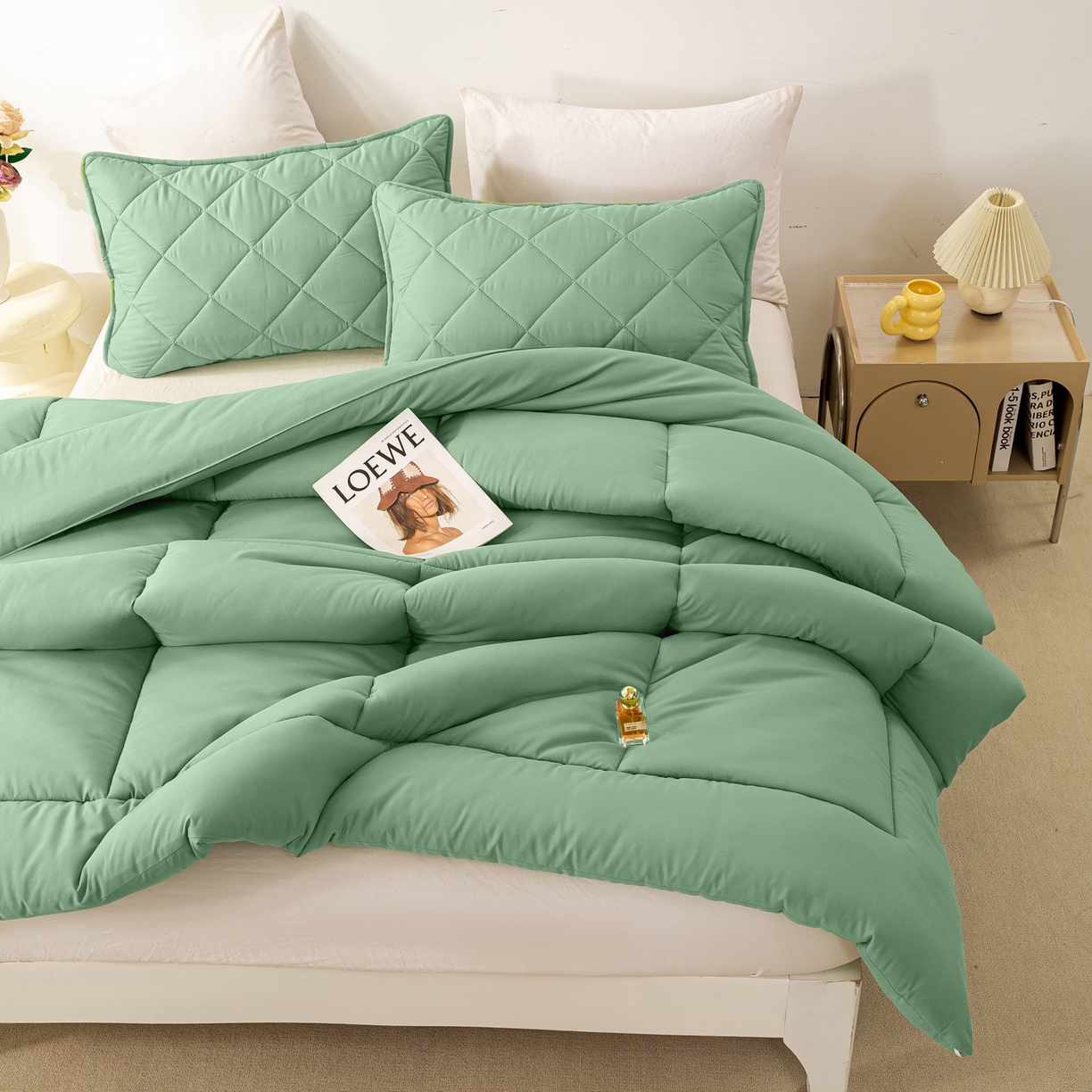91家纺网 家纺一手货源 找家纺 憨豆家纺 2026新款磨毛四季被春秋被丝棉加厚冬被学生宿舍被子酒店宾馆跨境被芯 轻盈绿