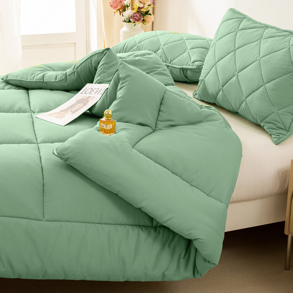 91家纺网 家纺一手货源 找家纺 憨豆家纺 2026新款磨毛四季被春秋被丝棉加厚冬被学生宿舍被子酒店宾馆跨境被芯 轻盈绿