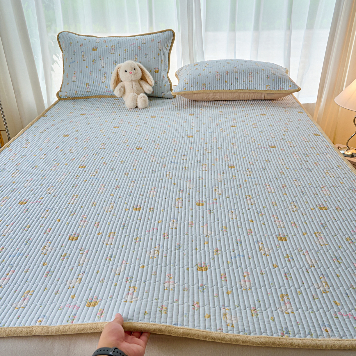 X猫先生 2025新款棉加绒床垫一面全棉一面牛奶绒床褥垫软床垫床盖四季通用 萌萌鸭(A棉B绒）
