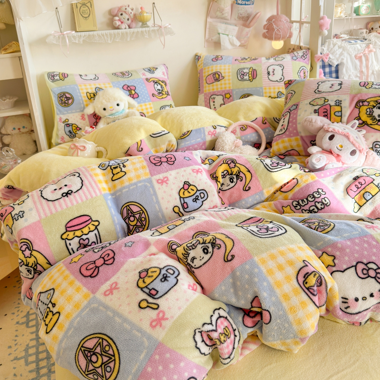 91家纺网 家纺一手货源 找家纺 初念 2025新款加厚高克重保暖可爱系牛奶绒床品套件系列（小红书推荐）（提供买家秀） 少女心