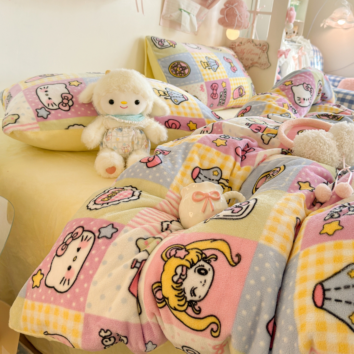 91家纺网 家纺一手货源 找家纺 初念 2025新款加厚高克重保暖可爱系牛奶绒床品套件系列（小红书推荐）（提供买家秀） 少女心