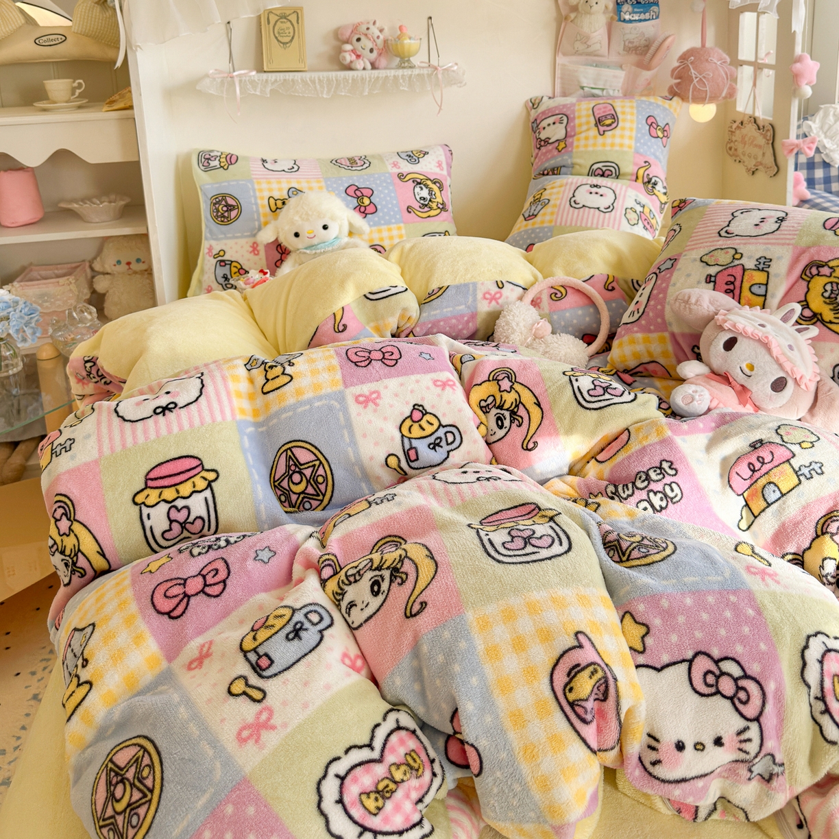 91家纺网 家纺一手货源 找家纺 初念 2025新款加厚高克重保暖可爱系牛奶绒床品套件系列（小红书推荐）（提供买家秀） 少女心