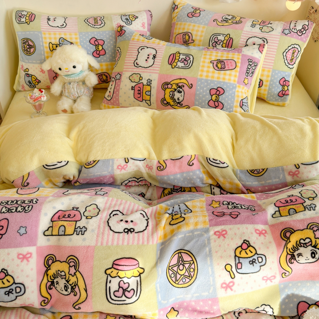 91家纺网 家纺一手货源 找家纺 初念 2025新款加厚高克重保暖可爱系牛奶绒床品套件系列（小红书推荐）（提供买家秀） 少女心