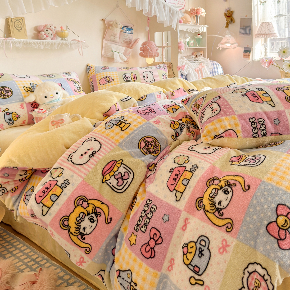 91家纺网 家纺一手货源 找家纺 初念 2025新款加厚高克重保暖可爱系牛奶绒床品套件系列（小红书推荐）（提供买家秀） 少女心