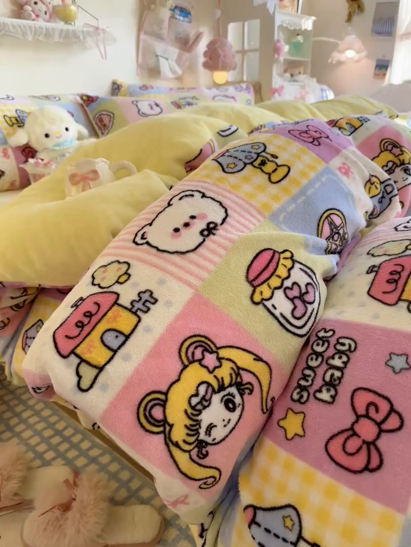 91家纺网 家纺一手货源 找家纺 初念 2025新款加厚高克重保暖可爱系牛奶绒床品套件系列（小红书推荐）（提供买家秀） 少女心