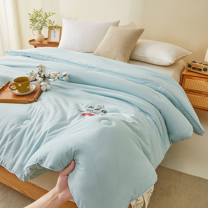 91家纺网 家纺一手货源 找家纺 星航家纺 2025新款立体新疆花被 立体棉花被 纯净蓝