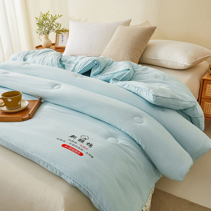 91家纺网 家纺一手货源 找家纺 星航家纺 2025新款立体新疆花被 立体棉花被 纯净蓝