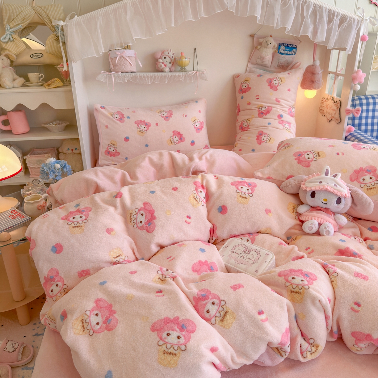 91家纺网 家纺一手货源 找家纺 初念 2025新款加厚高克重保暖可爱系牛奶绒床品套件系列（小红书推荐）（提供买家秀） 小美甜品屋
