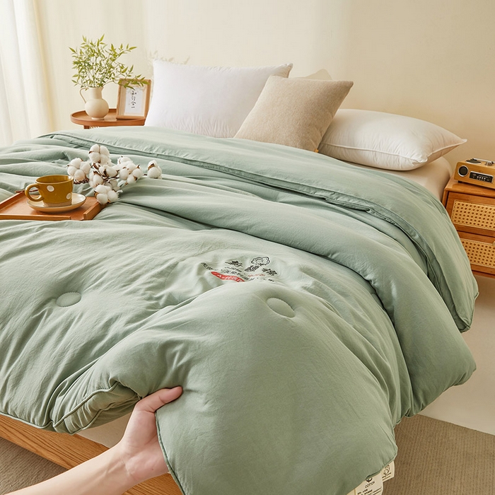 91家纺网 家纺一手货源 找家纺 星航家纺 2025新款立体新疆花被 立体棉花被 青雅绿