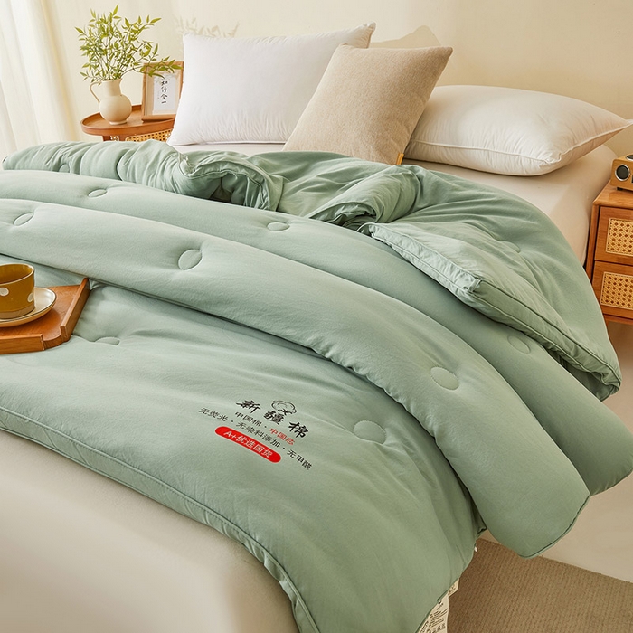 91家纺网 家纺一手货源 找家纺 星航家纺 2025新款立体新疆花被 立体棉花被 青雅绿