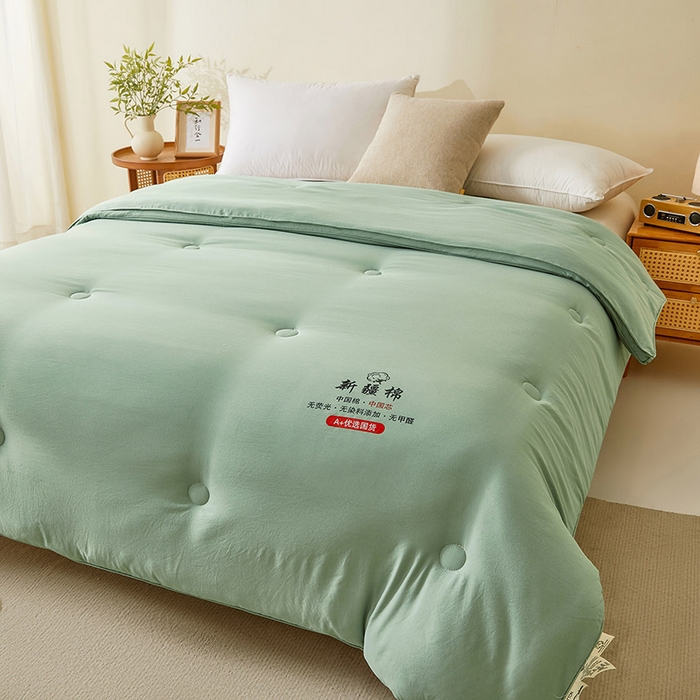 91家纺网 家纺一手货源 找家纺 星航家纺 2025新款立体新疆花被 立体棉花被 青雅绿