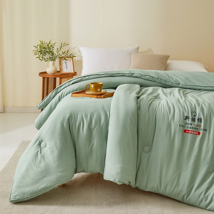 91家纺网 家纺一手货源 找家纺 星航家纺 2025新款立体新疆花被 立体棉花被 青雅绿