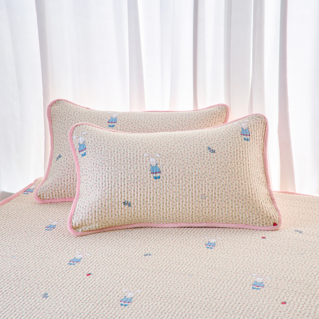 91家纺网 家纺一手货源 找家纺 X猫先生 2025新款棉加绒床垫一面全棉一面牛奶绒床褥垫软床垫床盖四季通用 奶呼小兔（A棉B绒）