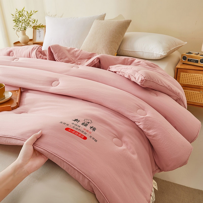 91家纺网 家纺一手货源 找家纺 星航家纺 2025新款立体新疆花被 立体棉花被 温柔粉