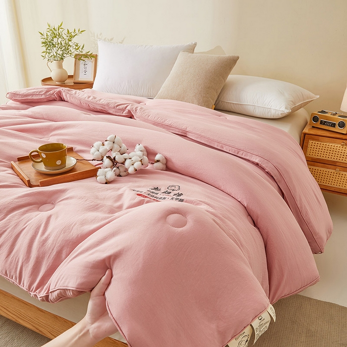 91家纺网 家纺一手货源 找家纺 星航家纺 2025新款立体新疆花被 立体棉花被 温柔粉