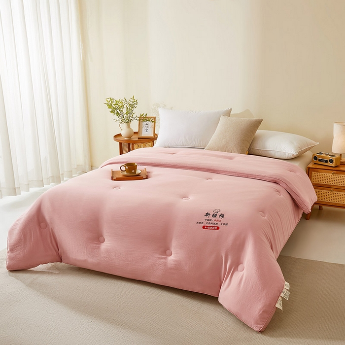 91家纺网 家纺一手货源 找家纺 星航家纺 2025新款立体新疆花被 立体棉花被 温柔粉