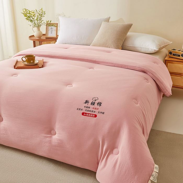 91家纺网 家纺一手货源 找家纺 星航家纺 2025新款立体新疆花被 立体棉花被 温柔粉