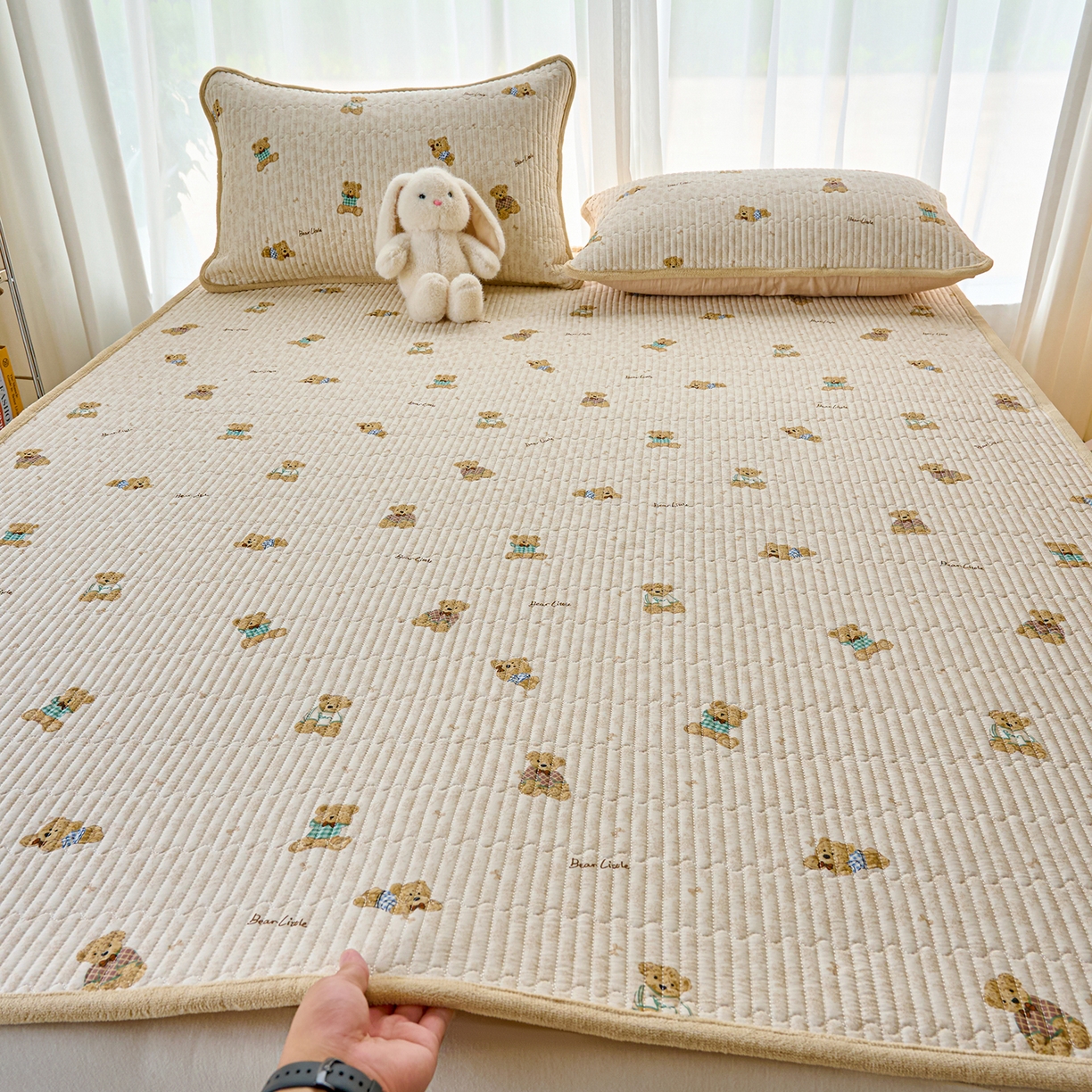 X猫先生 2025新款棉加绒床垫一面全棉一面牛奶绒床褥垫软床垫床盖四季通用 趴趴熊(A棉B绒）
