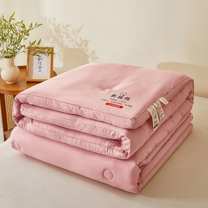 91家纺网 家纺一手货源 找家纺 星航家纺 2025新款立体新疆花被 立体棉花被 温柔粉