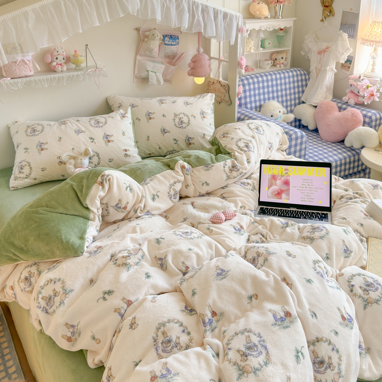 91家纺网 家纺一手货源 找家纺 初念 2025新款加厚高克重保暖可爱系牛奶绒床品套件系列（小红书推荐）（提供买家秀） 小兔幻境