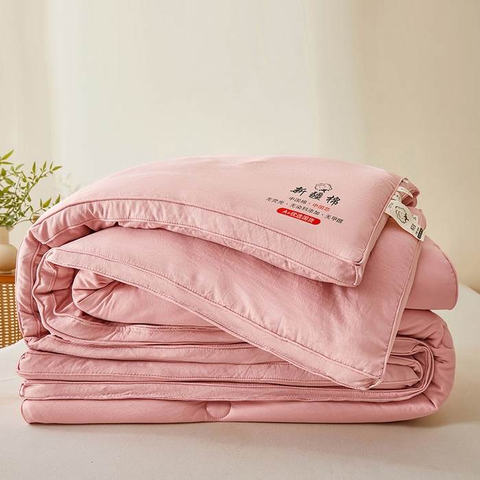 91家纺网 家纺一手货源 找家纺 星航家纺 2025新款立体新疆花被 立体棉花被 温柔粉