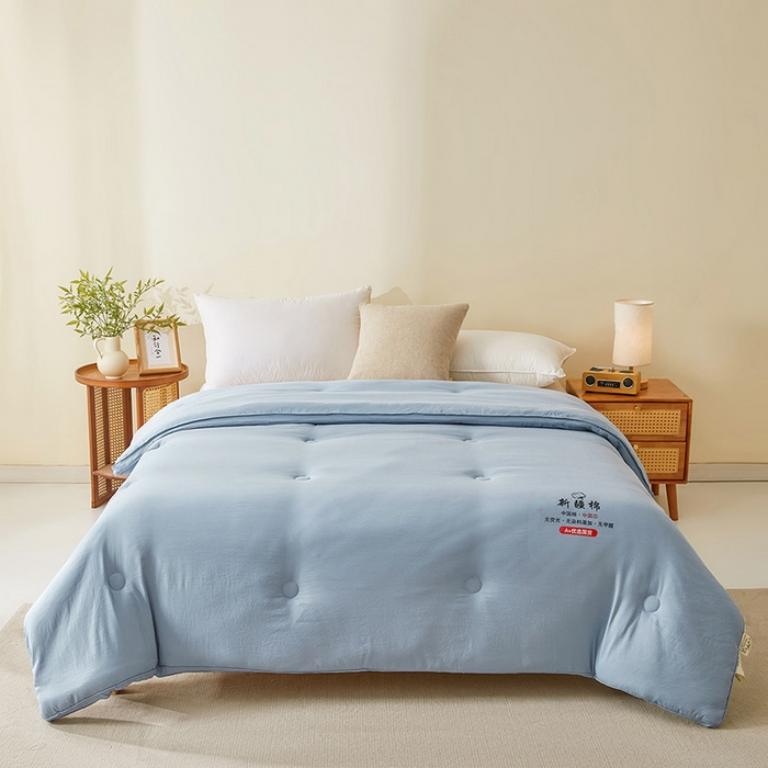 91家纺网 家纺一手货源 找家纺 星航家纺 2025新款立体新疆花被 立体棉花被 雾蓝