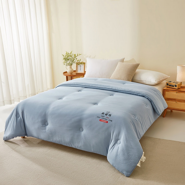 91家纺网 家纺一手货源 找家纺 星航家纺 2025新款立体新疆花被 立体棉花被 雾蓝