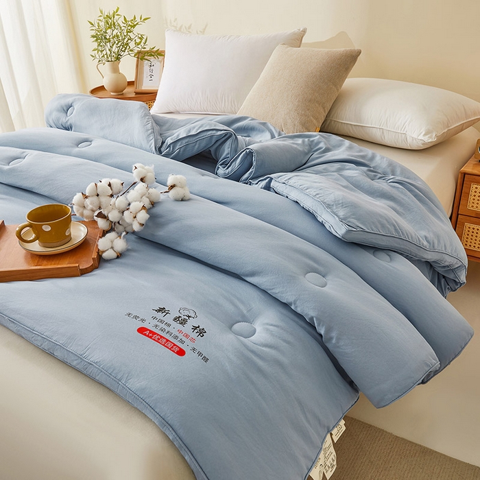 91家纺网 家纺一手货源 找家纺 星航家纺 2025新款立体新疆花被 立体棉花被 雾蓝