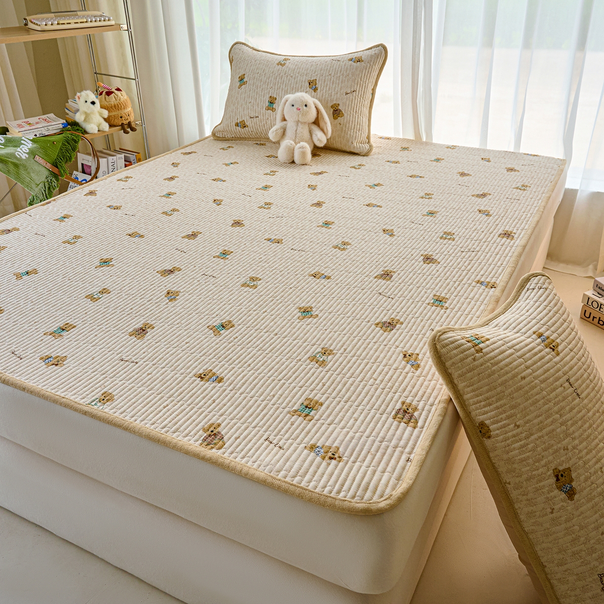 91家纺网 家纺一手货源 找家纺 X猫先生 2025新款棉加绒床垫一面全棉一面牛奶绒床褥垫软床垫床盖四季通用 趴趴熊(A棉B绒）