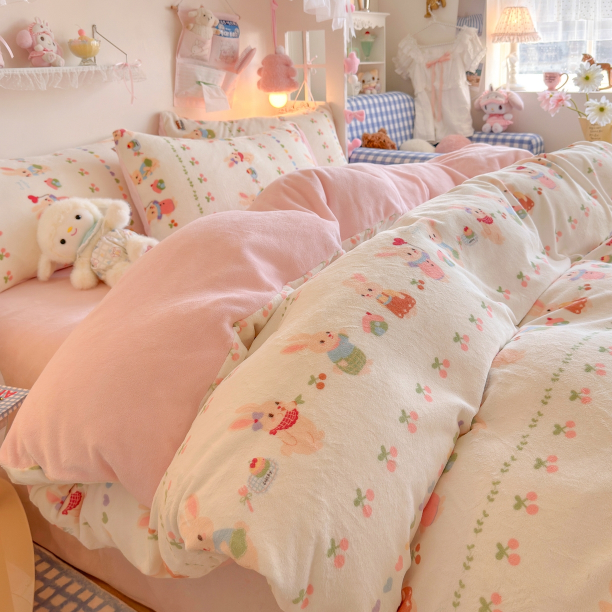 初念 2025新款加厚高克重保暖可爱系牛奶绒床品套件系列（小红书推荐）（提供买家秀） 小兔派对
