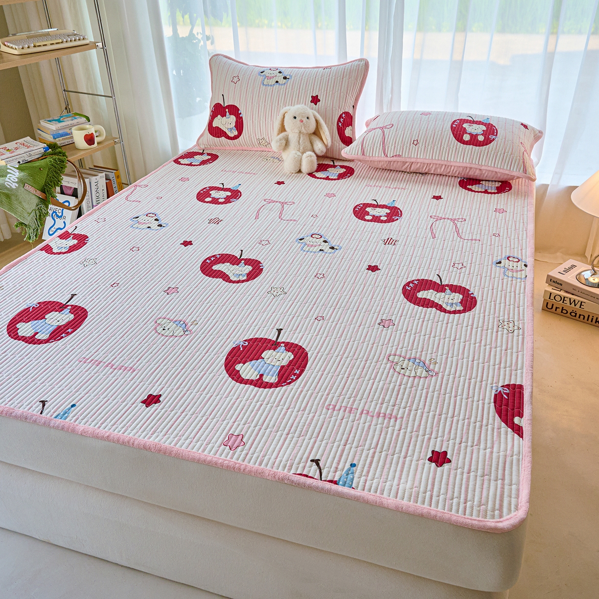 91家纺网 家纺一手货源 找家纺 X猫先生 2025新款棉加绒床垫一面全棉一面牛奶绒床褥垫软床垫床盖四季通用 甜心苹果派（A棉B绒）