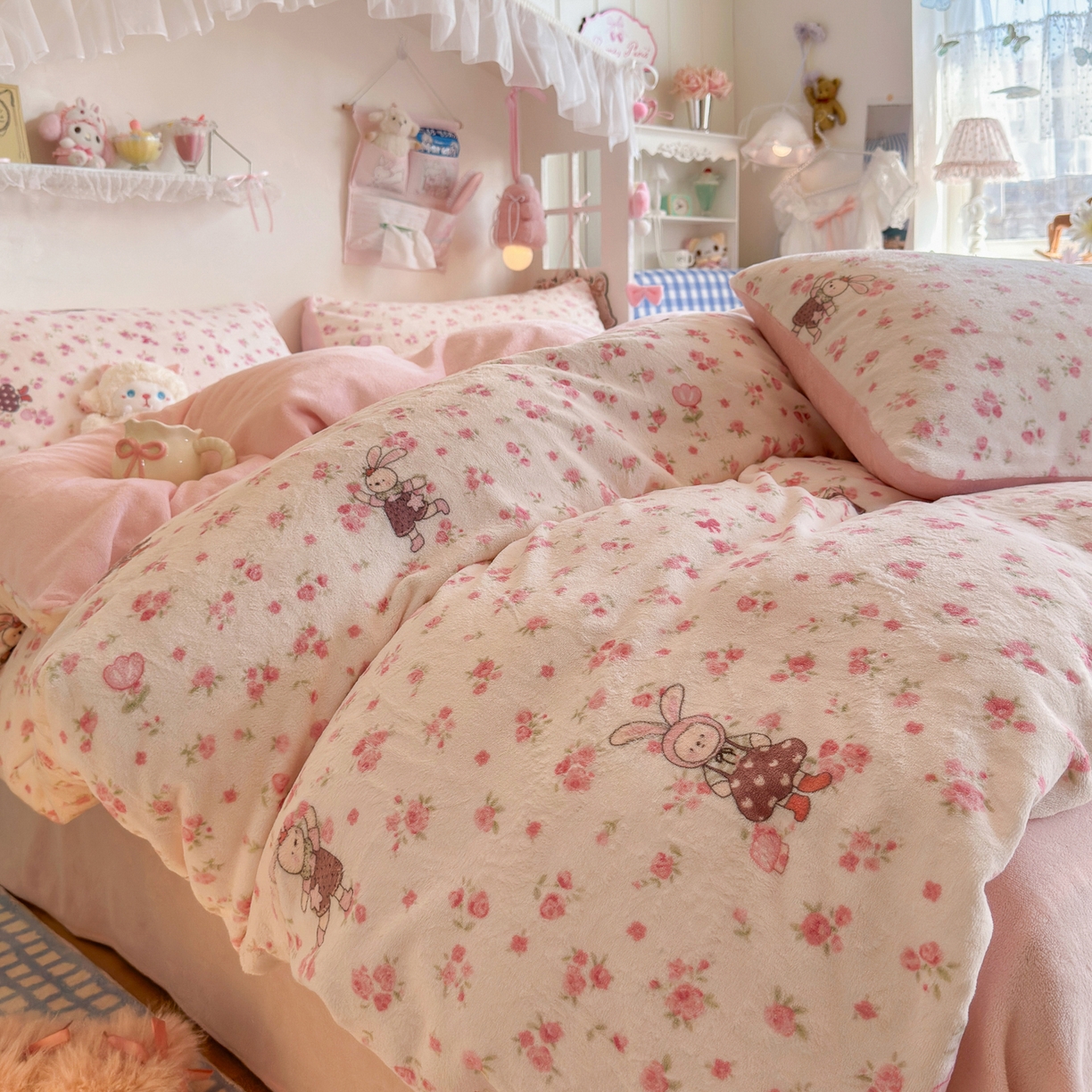 91家纺网 家纺一手货源 找家纺 初念 2025新款加厚高克重保暖可爱系牛奶绒床品套件系列（小红书推荐）（提供买家秀） 小兔舞