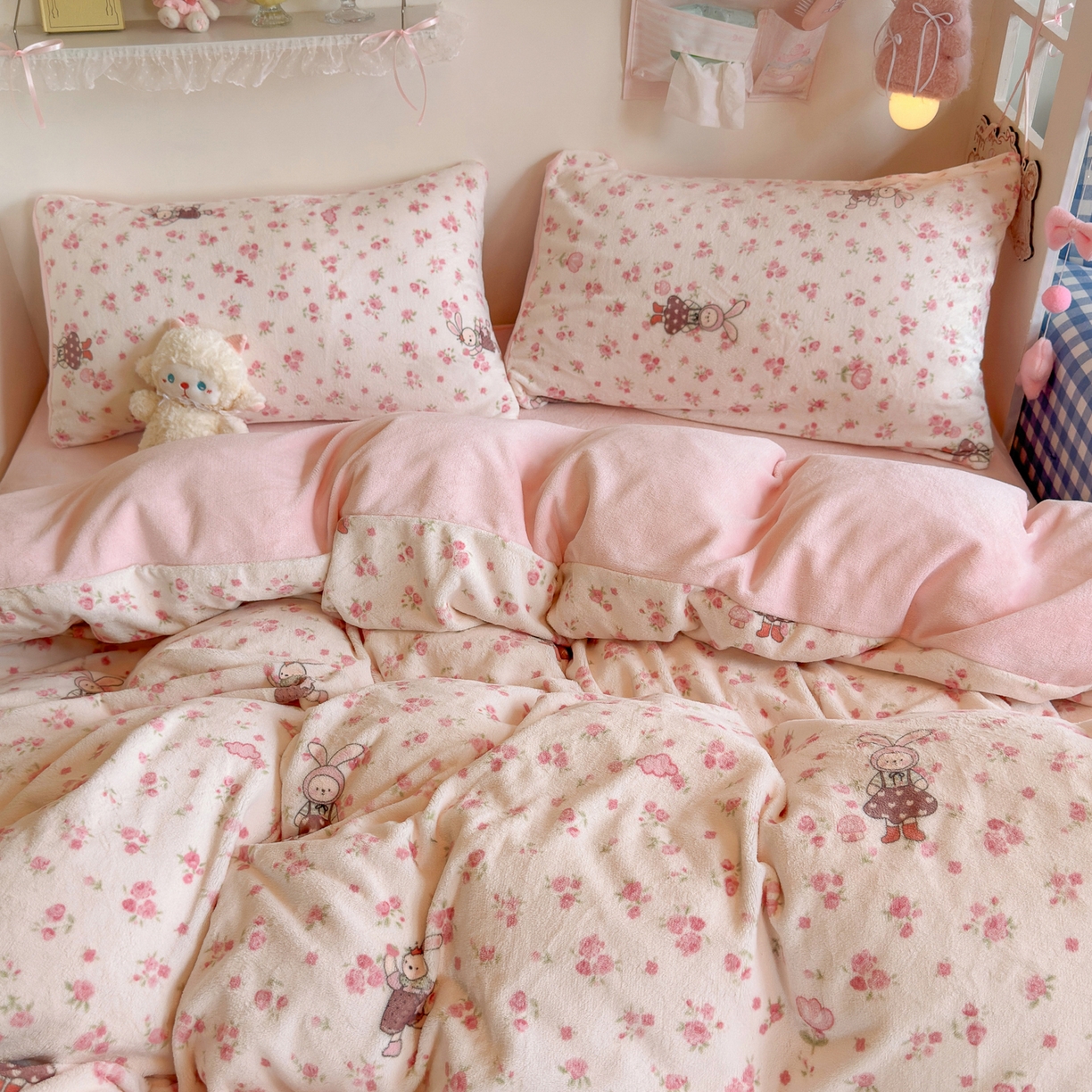 91家纺网 家纺一手货源 找家纺 初念 2025新款加厚高克重保暖可爱系牛奶绒床品套件系列（小红书推荐）（提供买家秀） 小兔舞