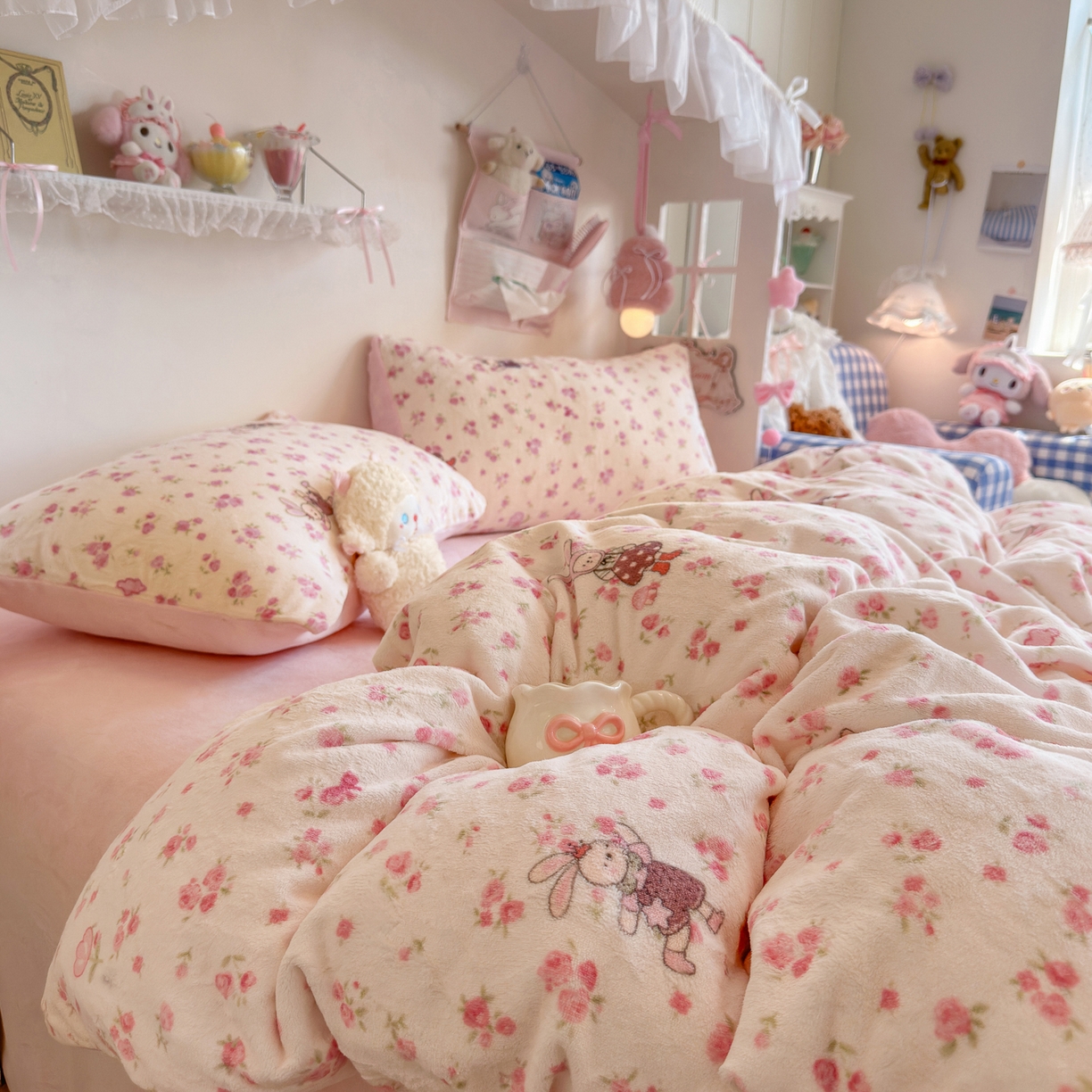 91家纺网 家纺一手货源 找家纺 初念 2025新款加厚高克重保暖可爱系牛奶绒床品套件系列（小红书推荐）（提供买家秀） 小兔舞