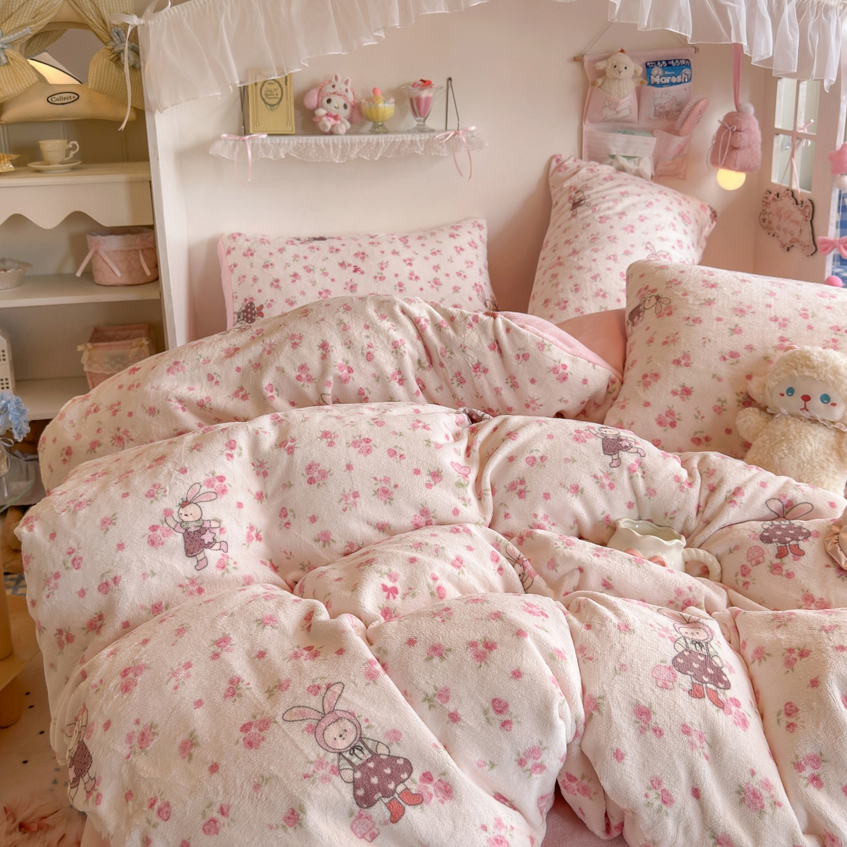 91家纺网 家纺一手货源 找家纺 初念 2025新款加厚高克重保暖可爱系牛奶绒床品套件系列（小红书推荐）（提供买家秀） 小兔舞