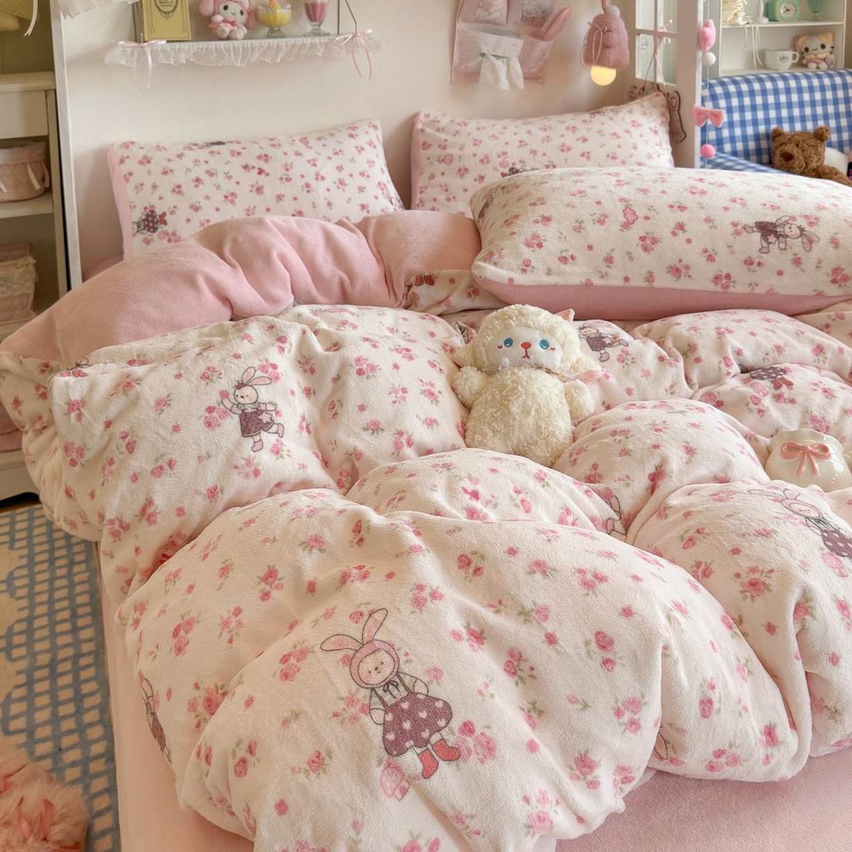 91家纺网 家纺一手货源 找家纺 初念 2025新款加厚高克重保暖可爱系牛奶绒床品套件系列（小红书推荐）（提供买家秀） 小兔舞