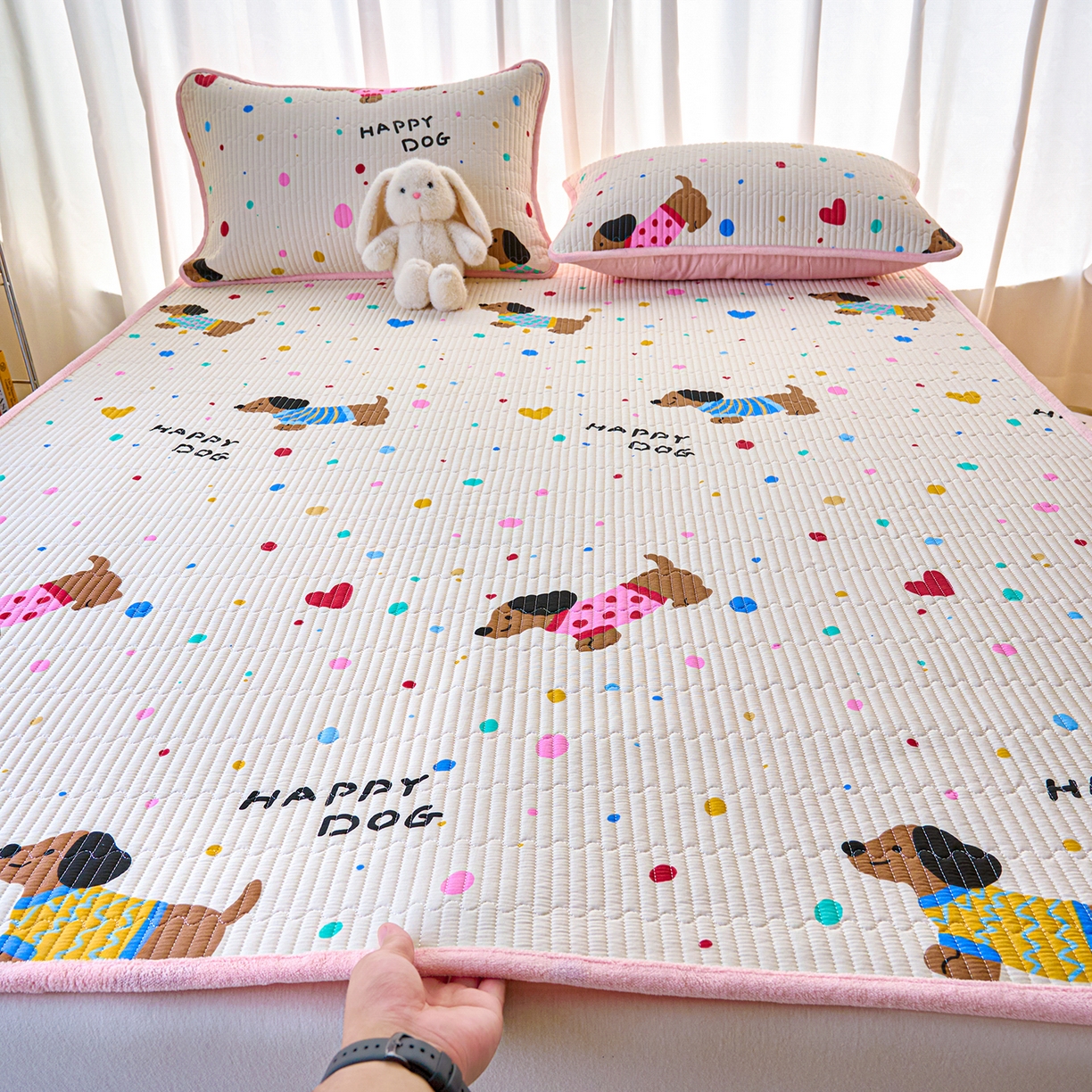 X猫先生 2025新款棉加绒床垫一面全棉一面牛奶绒床褥垫软床垫床盖四季通用 甜心汪星人（A棉B绒）