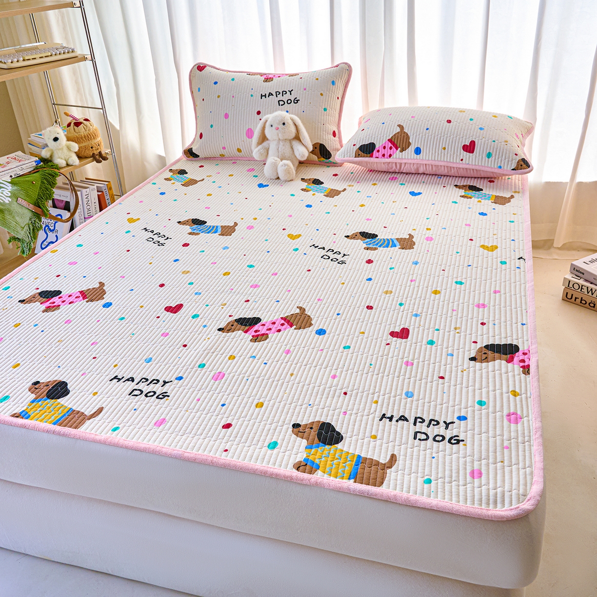 91家纺网 家纺一手货源 找家纺 X猫先生 2025新款棉加绒床垫一面全棉一面牛奶绒床褥垫软床垫床盖四季通用 甜心汪星人（A棉B绒）