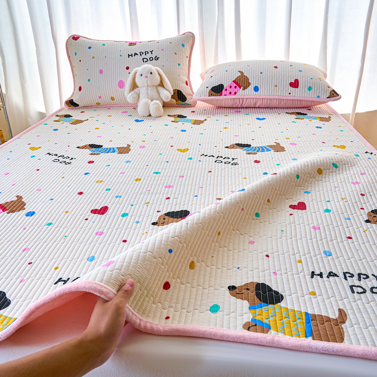 91家纺网 家纺一手货源 找家纺 X猫先生 2025新款棉加绒床垫一面全棉一面牛奶绒床褥垫软床垫床盖四季通用 甜心汪星人（A棉B绒）