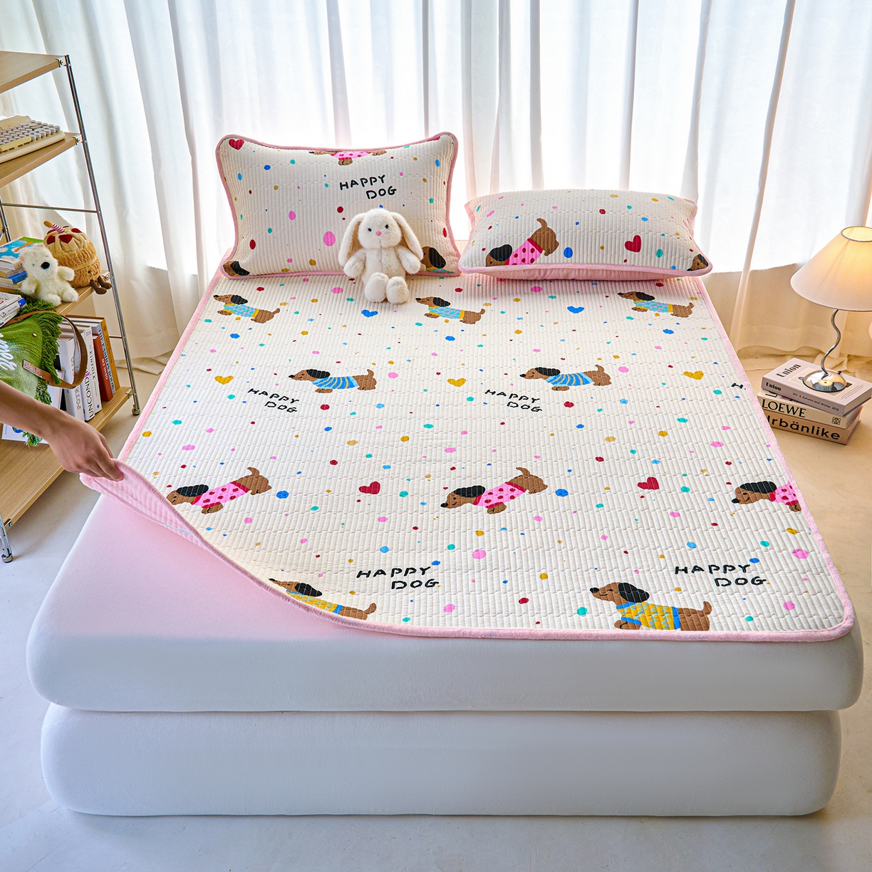 91家纺网 家纺一手货源 找家纺 X猫先生 2025新款棉加绒床垫一面全棉一面牛奶绒床褥垫软床垫床盖四季通用 甜心汪星人（A棉B绒）