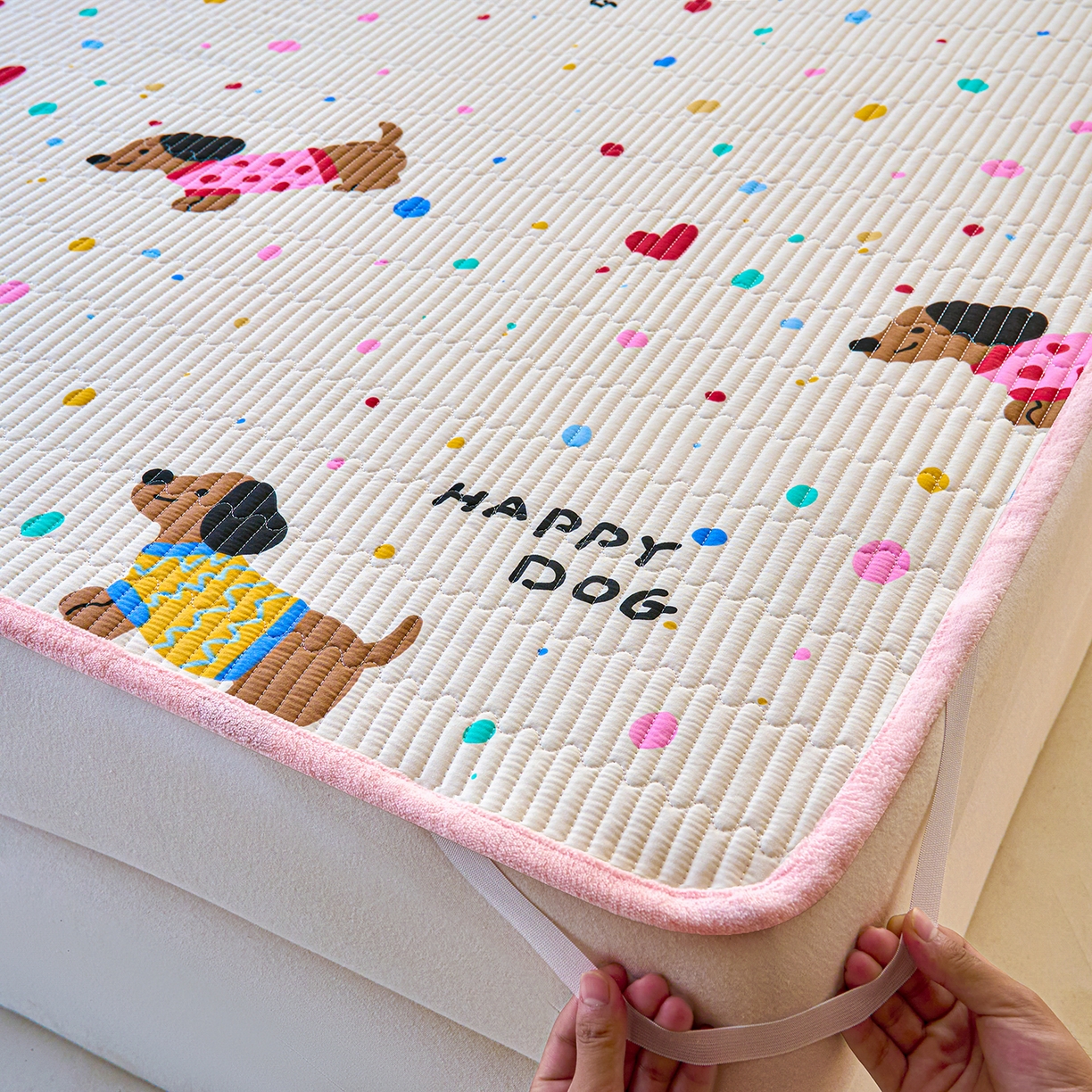 91家纺网 家纺一手货源 找家纺 X猫先生 2025新款棉加绒床垫一面全棉一面牛奶绒床褥垫软床垫床盖四季通用 甜心汪星人（A棉B绒）