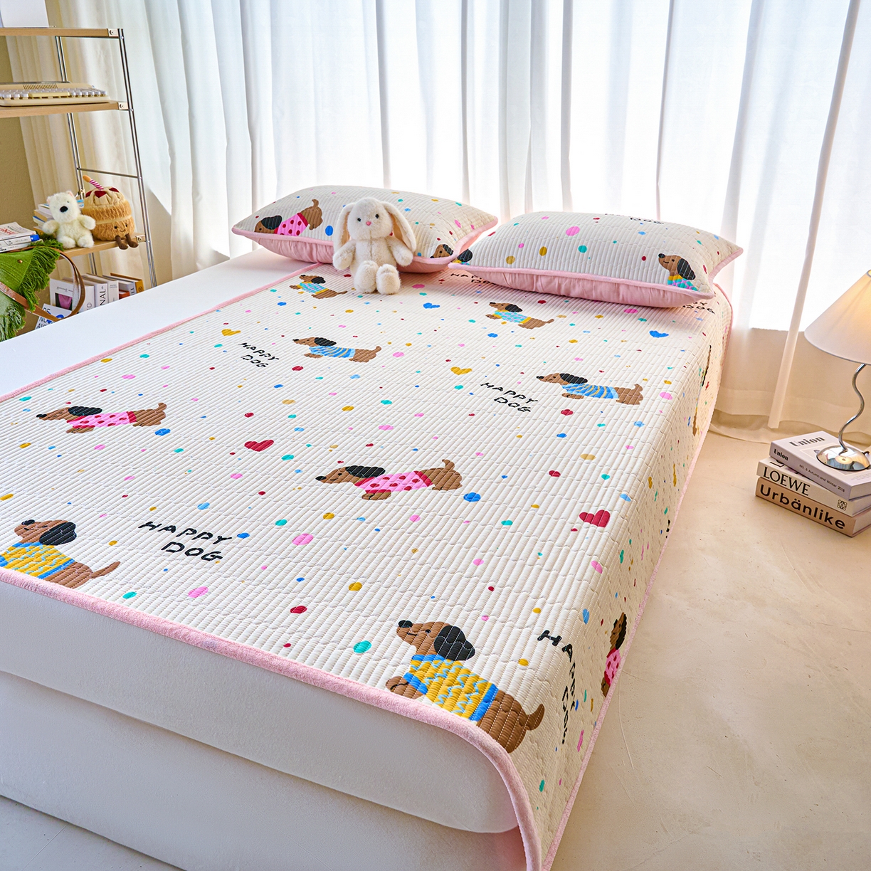 91家纺网 家纺一手货源 找家纺 X猫先生 2025新款棉加绒床垫一面全棉一面牛奶绒床褥垫软床垫床盖四季通用 甜心汪星人（A棉B绒）