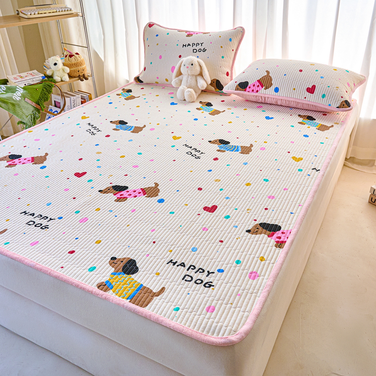 91家纺网 家纺一手货源 找家纺 X猫先生 2025新款棉加绒床垫一面全棉一面牛奶绒床褥垫软床垫床盖四季通用 甜心汪星人（A棉B绒）