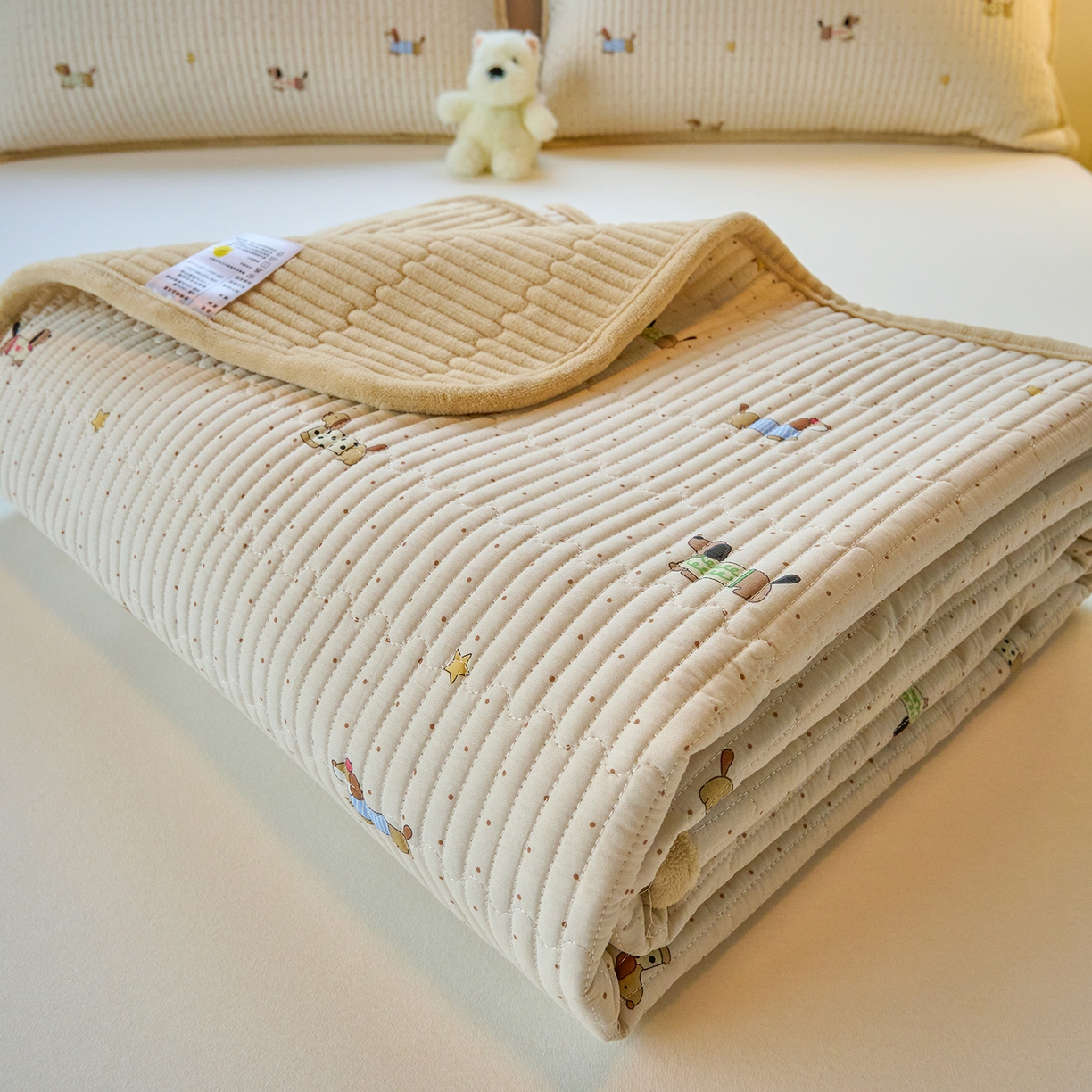 91家纺网 家纺一手货源 找家纺 X猫先生 2025新款棉加绒床垫一面全棉一面牛奶绒床褥垫软床垫床盖四季通用 星星柯基(A棉B绒）