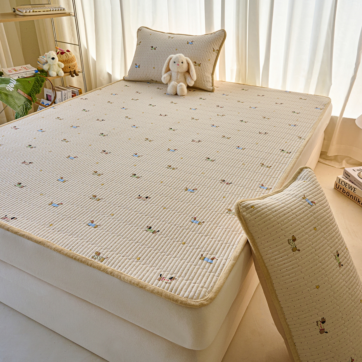 91家纺网 家纺一手货源 找家纺 X猫先生 2025新款棉加绒床垫一面全棉一面牛奶绒床褥垫软床垫床盖四季通用 星星柯基(A棉B绒）