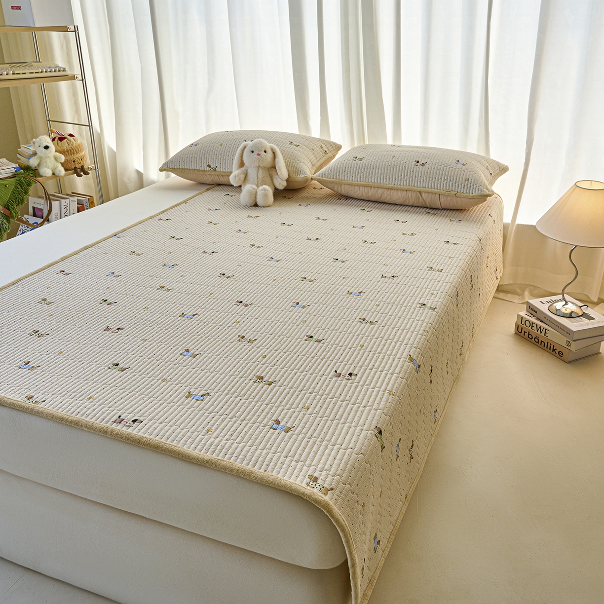 91家纺网 家纺一手货源 找家纺 X猫先生 2025新款棉加绒床垫一面全棉一面牛奶绒床褥垫软床垫床盖四季通用 星星柯基(A棉B绒）