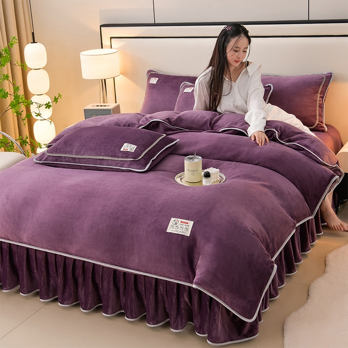 91家纺网 家纺一手货源 找家纺 （总）绒品荟家纺 2025新款8.5斤加厚牛奶绒金貂绒法莱绒四件套三件套冬季法兰绒床裙款高克重