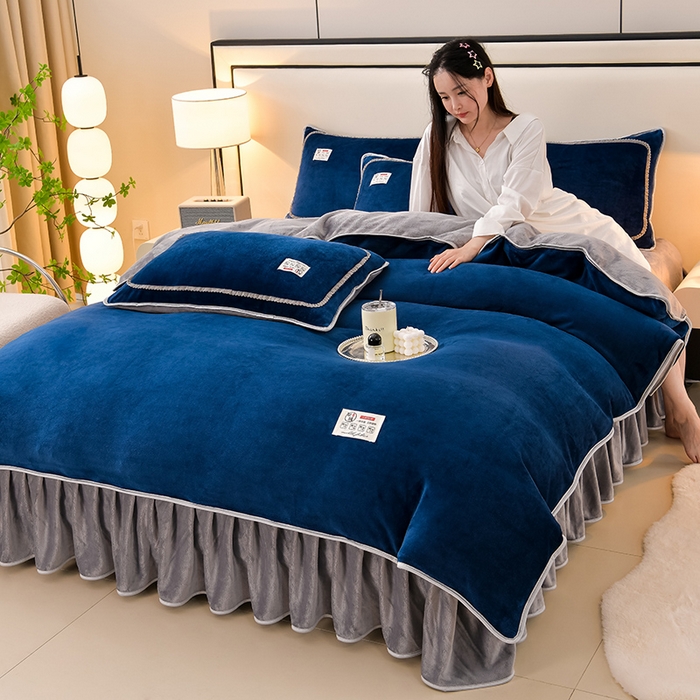 91家纺网 家纺一手货源 找家纺 （总）绒品荟家纺 2025新款8.5斤加厚牛奶绒金貂绒法莱绒四件套三件套冬季法兰绒床裙款高克重